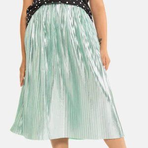 Mint Metallic Pleated Skirt, Ulla Popkin, Sz 24/26